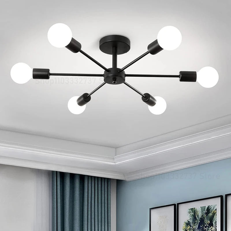 Industrial black iron multi-head pendant chandelier with E27 bulbs – view 1