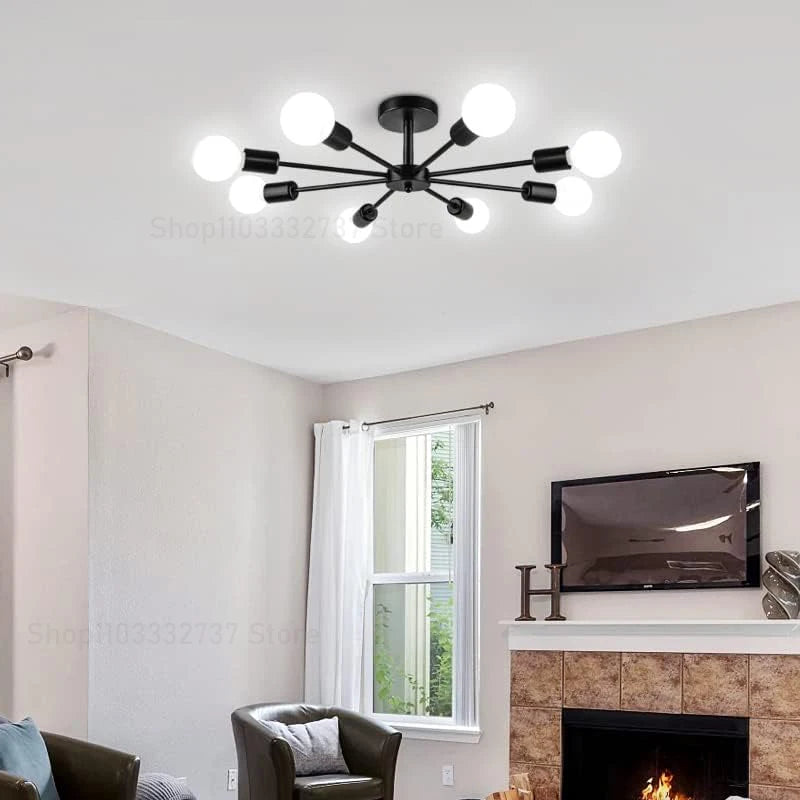 Industrial black iron multi-head pendant chandelier with E27 bulbs – view 5