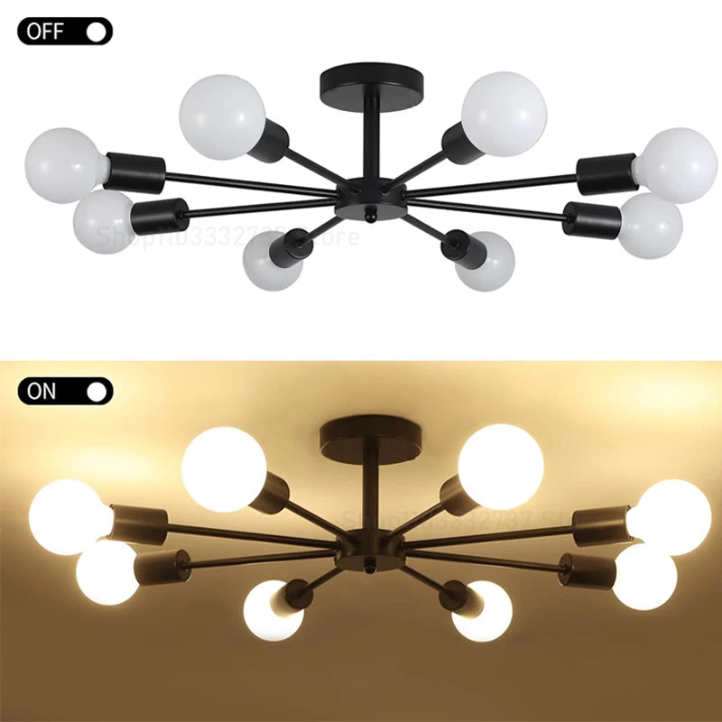 Industrial black iron multi-head pendant chandelier with E27 bulbs – view 4